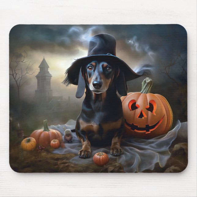 Mousepad Dachshund Halloween Scary (Frente)