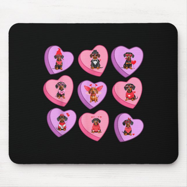 Mousepad Dachshund Hearts Candy Valentines Weiner Dog Pet L (Frente)