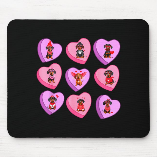 Mousepad Dachshund Hearts Candy Valentines Weiner Dog Pet L (Frente)
