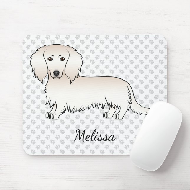 Mousepad Dachshund Longo Cabelo Creme Cachorro Cartoon Fofo (Com mouse)