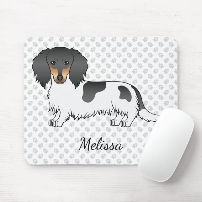 Mousepad Dachshund Piebald Preto e Castanho de Pelo Longo & (Com mouse)