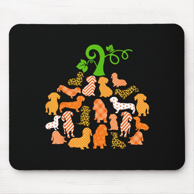 Mousepad Dachshund Pumpkin Shape Plaid Leopard Dog Autumn H (Frente)