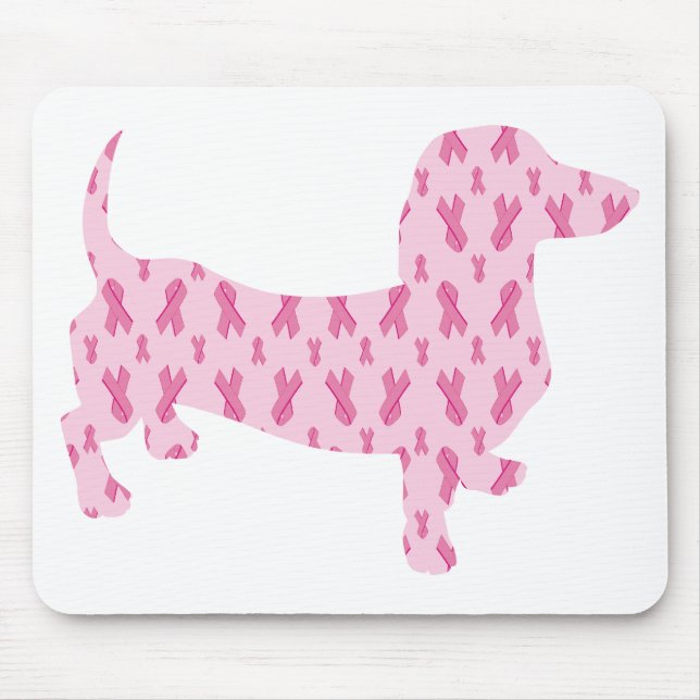 Mousepad Dachshund Rosa Rosa de Consciência do Cancer da Ma (Frente)