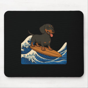 Mousepad Dachshund Surfando Onda Japonesa Cachorro Wiener _