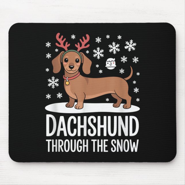 Mousepad Dachshund Through The Snow Cute Reindeer Christmas (Frente)
