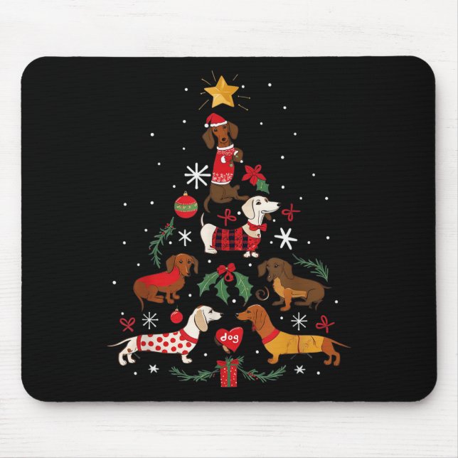 Mousepad Dachshund Through The Snow Funny Dog Christmas Tre (Frente)
