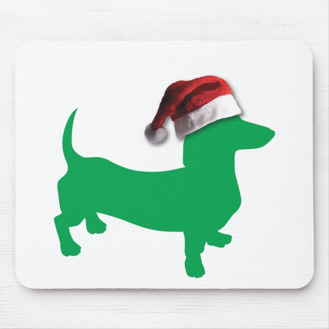 Mousepad Dachshund Verde Claro com Chapéu de Papai Noel (Frente)