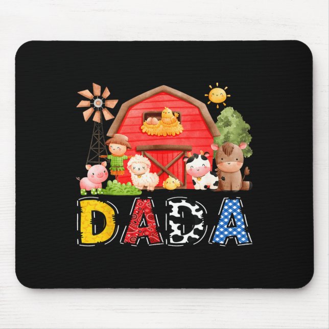 Mousepad Dada Red Farm Cow Birthday Boy Matching Family Par (Frente)