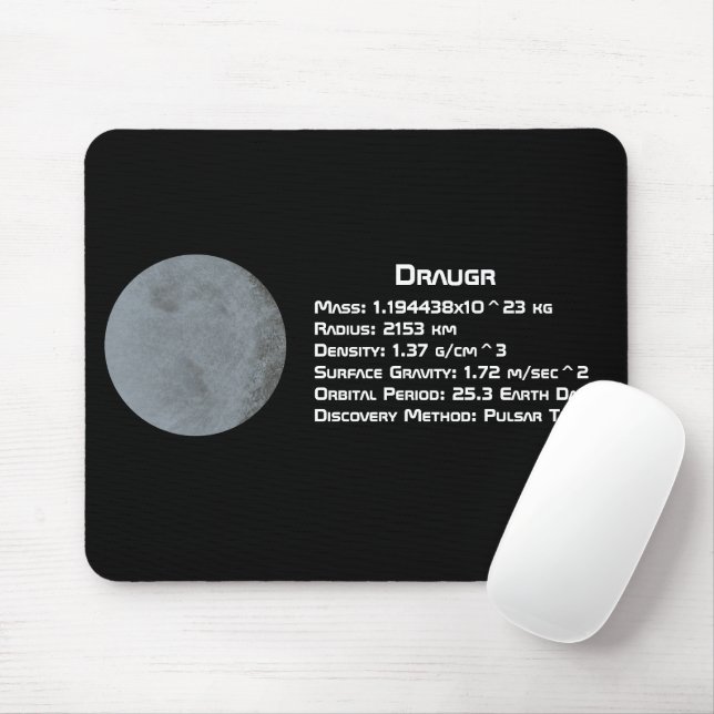 Mousepad Dados técnicos do Draugr (PSR B1257+12 b) (Com mouse)