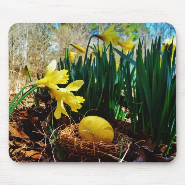 Mousepad Daffodils Amarelos e um ovo de Páscoa Amarelo (Frente)