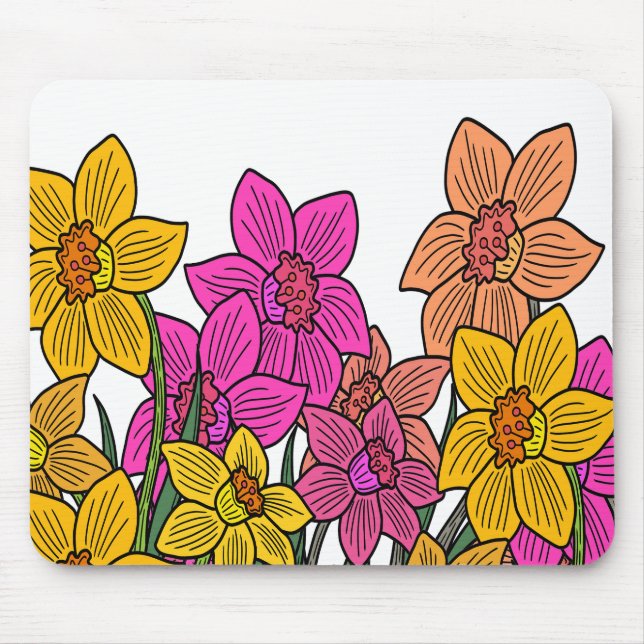Mousepad Daffodils Coloridos Flores Design (Frente)