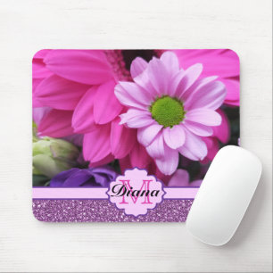 Mousepad Dahlia Rosa Flores Roxo Glitter Nome Floral