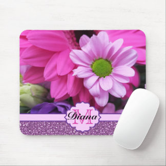 Mousepad Dahlia Rosa Flores Roxo Glitter Nome Floral