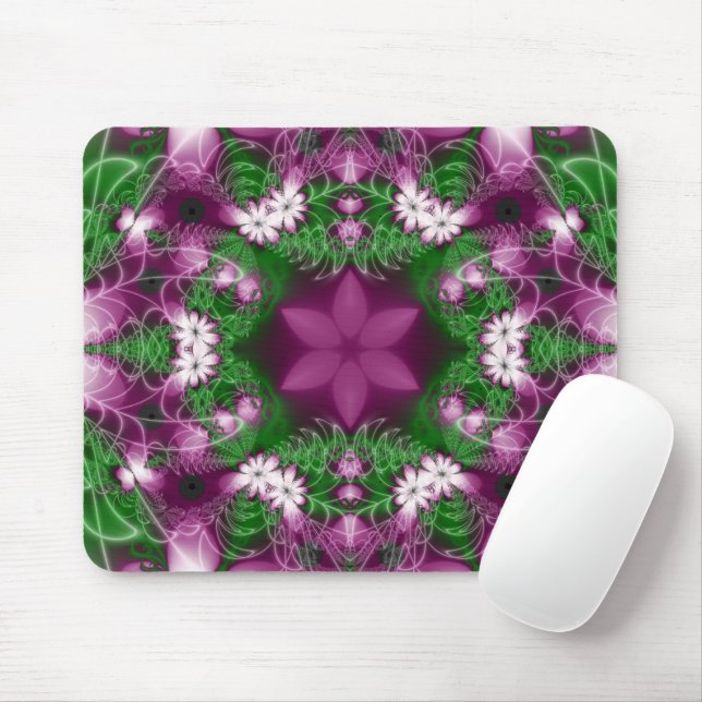 Mousepad Daisies | Arte Fractal Roxa e Verde (Com mouse)