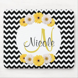 Mousepad Daisy de Chevron branco preto personalizado