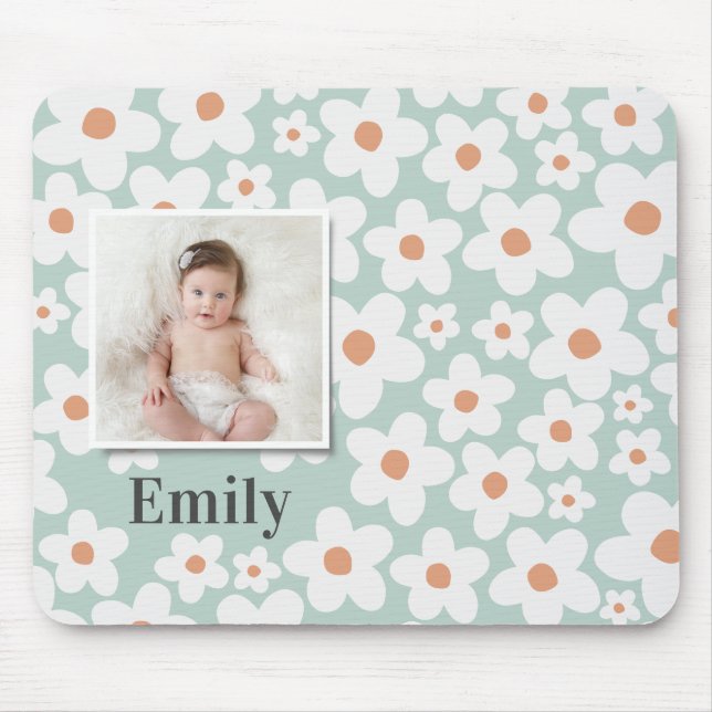 Mousepad Daisy floral boho retro foto turquoise laranja (Frente)