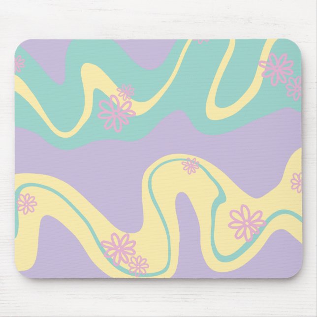 Mousepad Daisy Groove Pastel Rosa, Amarelo, Roxo e Verde (Frente)