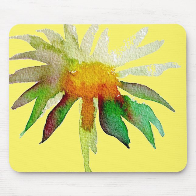 Mousepad Daisy moderna art flower on yellow (Frente)