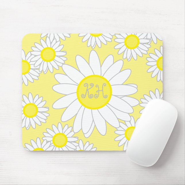 Mousepad Daisy Monograma Branco e Amarelo (Com mouse)