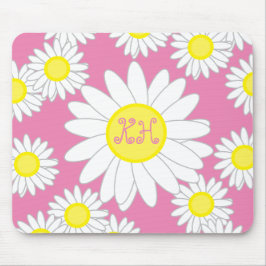 Mousepad Daisy Monograma Cor-de-rosa branco e amarelo
