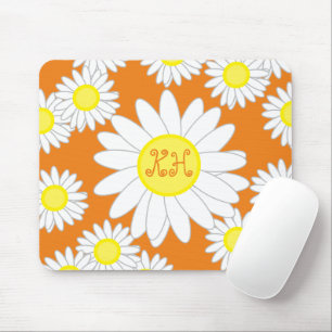 Mousepad Daisy Monograma Laranja Branco e Amarelo