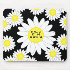 Mousepad Daisy Monograma Preto Branco e Amarelo