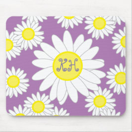 Mousepad Daisy Monograma Púrpura Branco e Amarelo