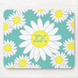 Mousepad Daisy Monograma Teal Green White e Amarelo