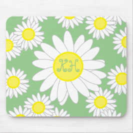 Mousepad Daisy Monograma Verde Branco e Amarelo