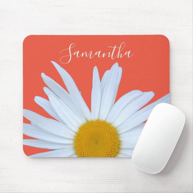 Mousepad Daisy Orange Elegant White Script (Com mouse)