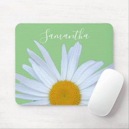 Mousepad Daisy Photo Green Elegant White Script