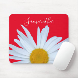 Mousepad Daisy Photo Red Elegant White Script