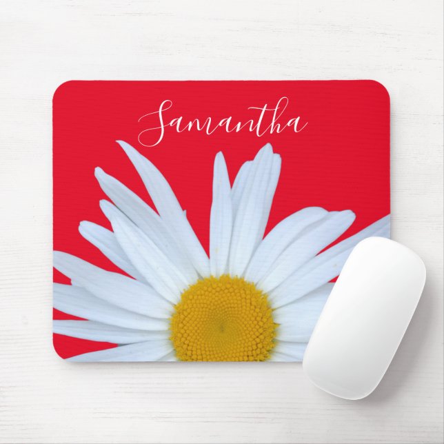 Mousepad Daisy Photo Red Elegant White Script (Com mouse)