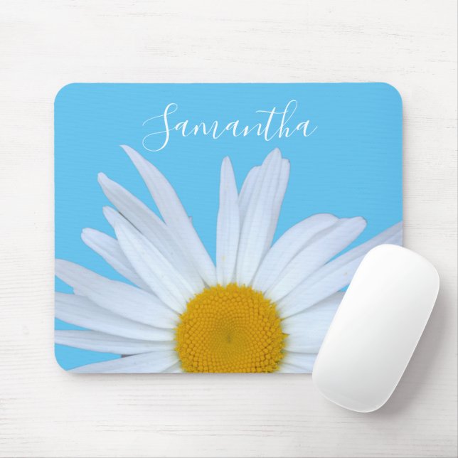 Mousepad Daisy Sky Blue Elegant White Script (Com mouse)