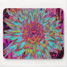 Mousepad Dália Decorativa do Abstrato Azul-Teal Psicodélico
