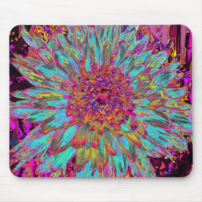 Mousepad Dália Decorativa do Abstrato Azul-Teal Psicodélico (Frente)