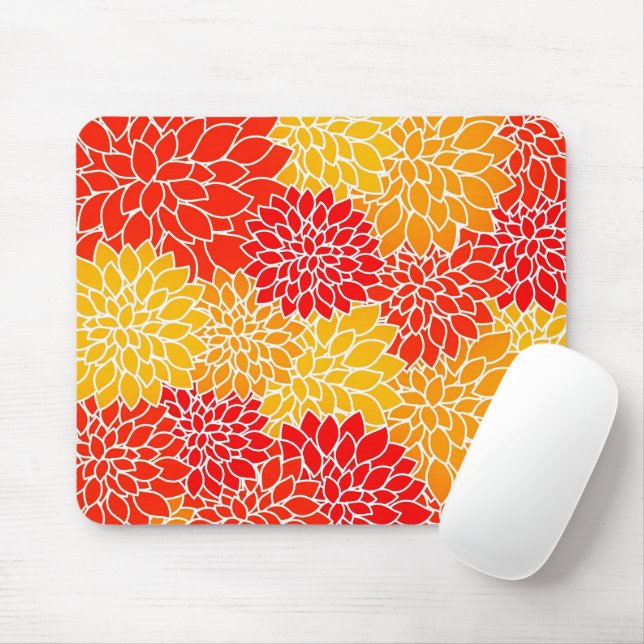Mousepad dálias laranja e vermelhas (Com mouse)