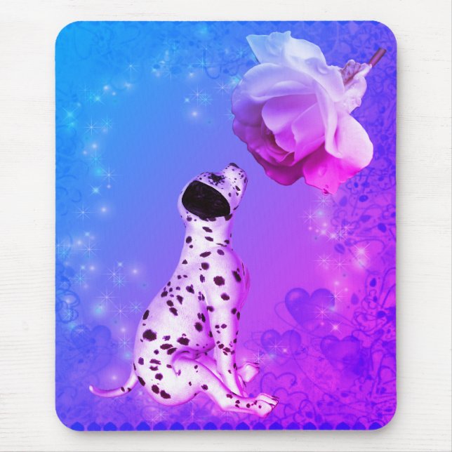 Mousepad Dalmaciana Puppy E Rosa Branca (Frente)