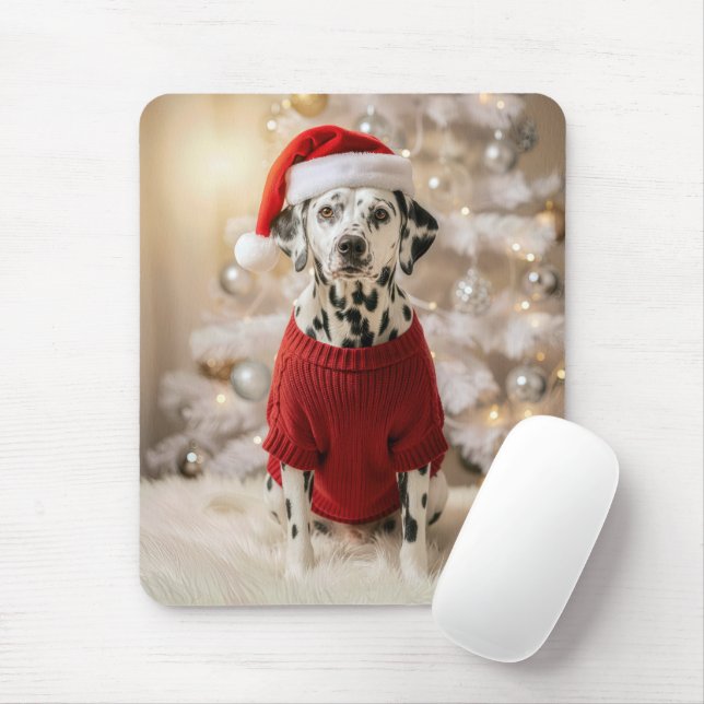 Mousepad Dalmatian Dog Wearing a Red Christmas Sweater (Com mouse)