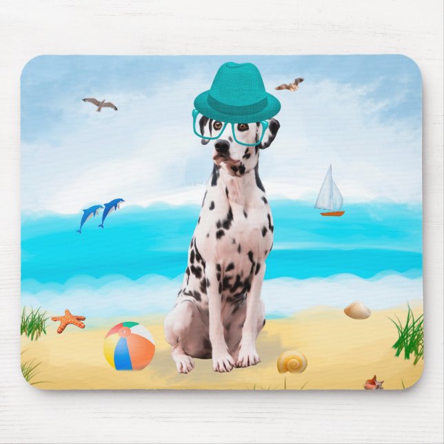 Mousepad Dalmation Dog on Beach (Frente)