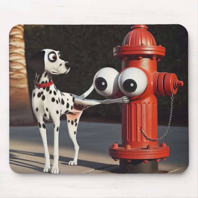 Mousepad Dalmation Saluting a Red Fire Hydrant (Frente)
