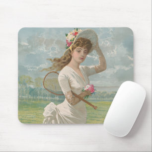 Mousepad Dama do Tênis Vitoriana com Chapéu Florido Antigo