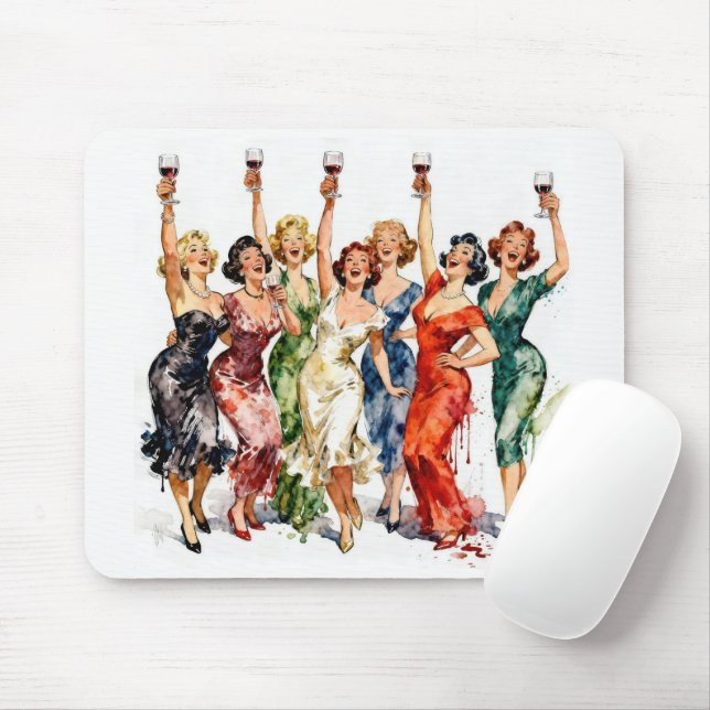Mousepad Damas de Festa Retro com Vinho Tinto (Com mouse)