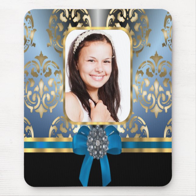 Mousepad Damasco azul e ouro (Frente)