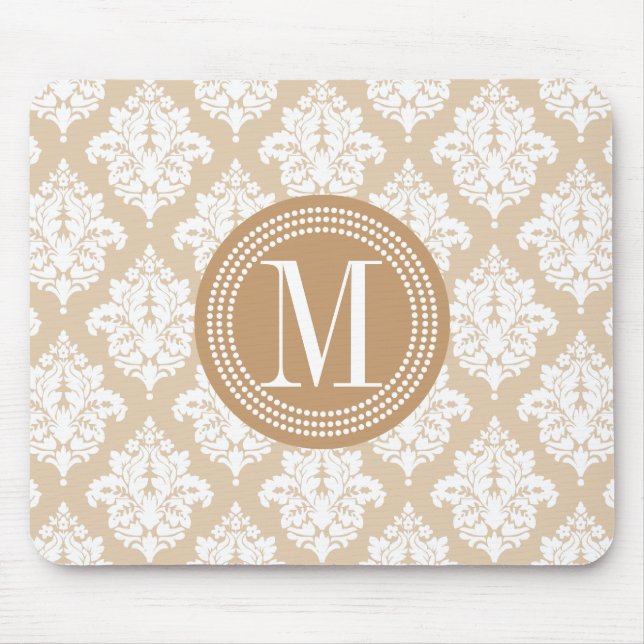 Mousepad Damasco bege de linho elegante personalizado (Frente)