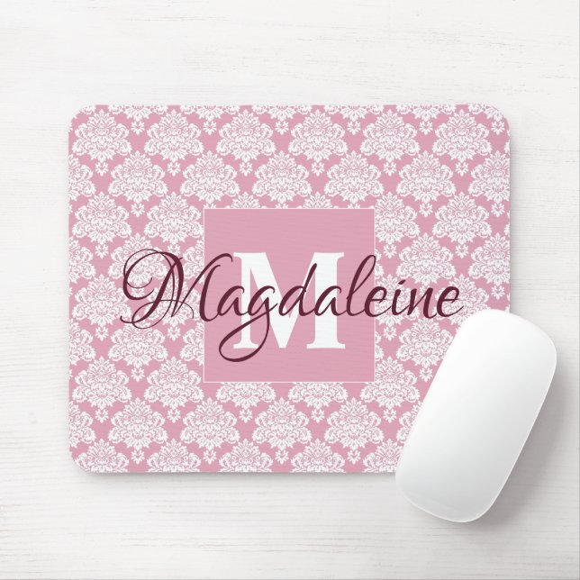Mousepad Damasco branco no local no nome do Rosa Dusty e no (Com mouse)