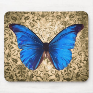 Mousepad Damasco de borboleta azul monarca Vintage art