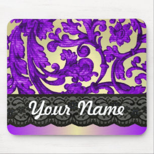 Mousepad Damasco de rendas roxo e dourado