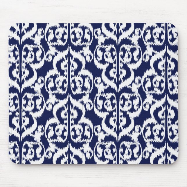 Mousepad Damasco do Moorish de Ikat - índigo e branco (Frente)