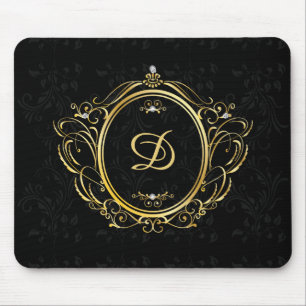 Mousepad Damasco Dourado do preto do quadro do monograma